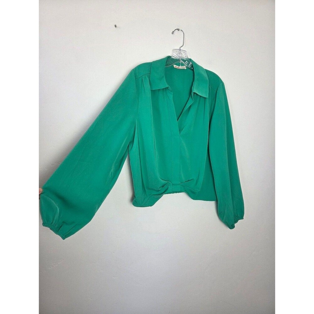 Intempo Kelly Green Blouse Balloon Sleeve Crop Office Career Preppy Academia L